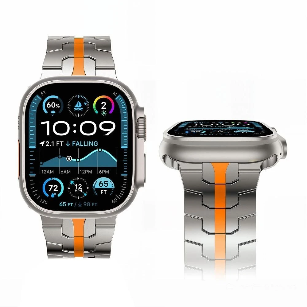 TECH-PROTECT STAINLESS APPLE WATCH 8 / 9 / 10 / 11 / 12 / SE / ULTRA (44 / 45 / 46 / 49 MM) titano/oranžinė