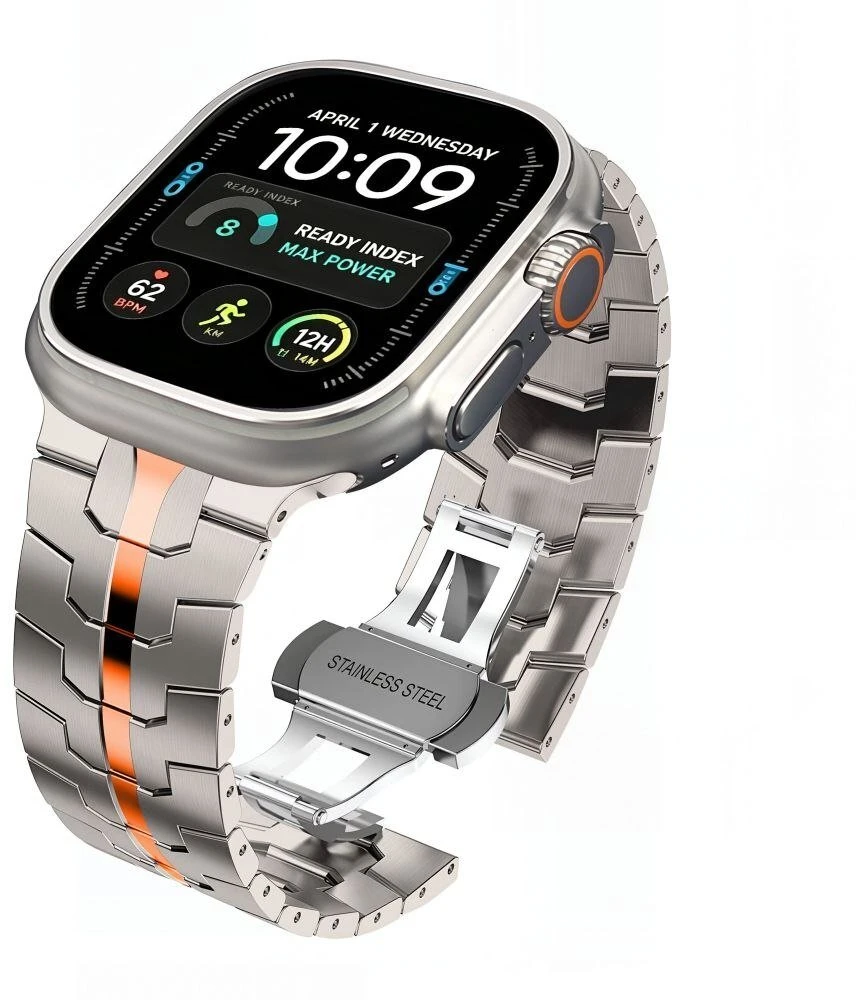 TECH-PROTECT STAINLESS APPLE WATCH 8 / 9 / 10 / 11 / 12 / SE / ULTRA (44 / 45 / 46 / 49 MM) titano/oranžinė