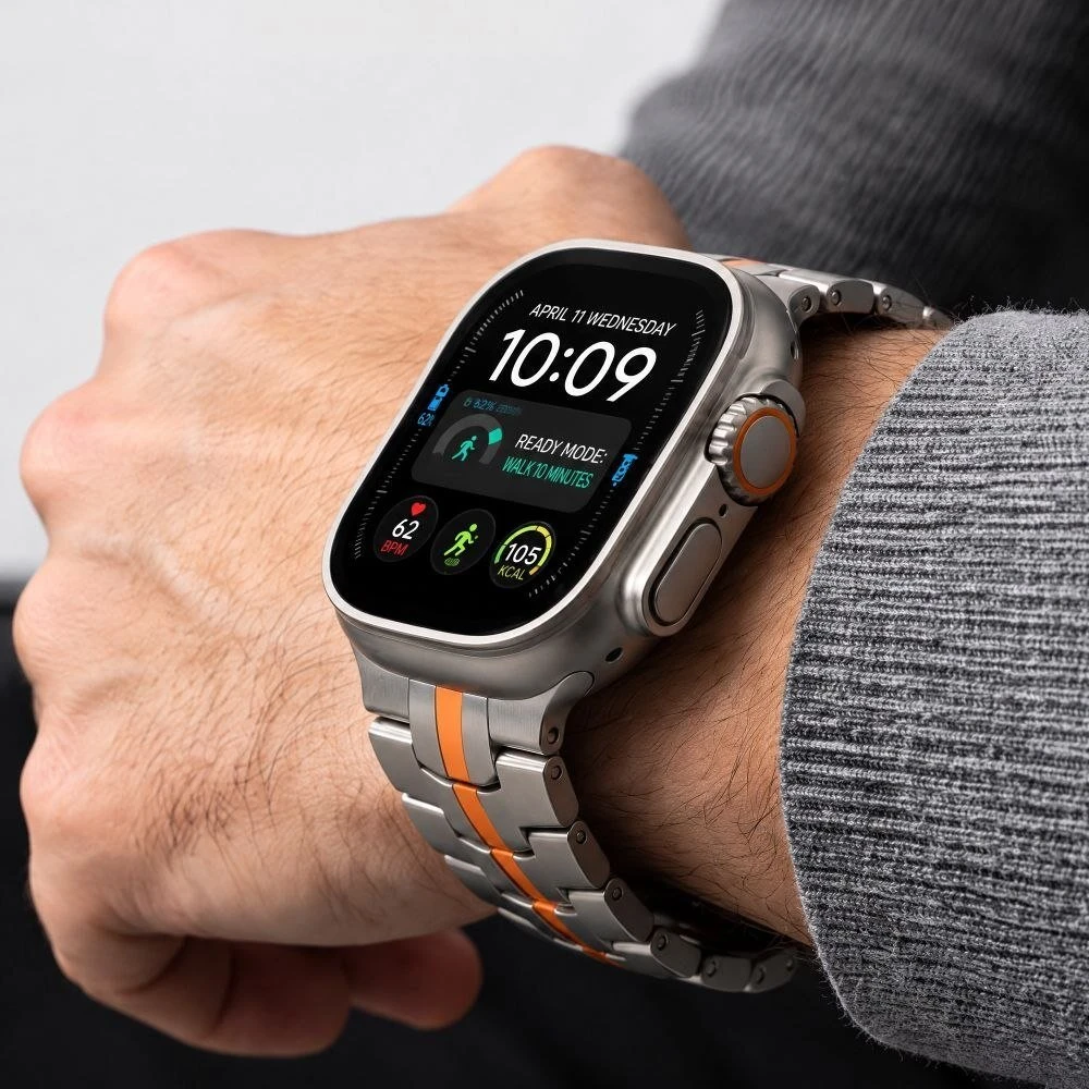 TECH-PROTECT STAINLESS APPLE WATCH 8 / 9 / 10 / 11 / 12 / SE / ULTRA (44 / 45 / 46 / 49 MM) titano/oranžinė