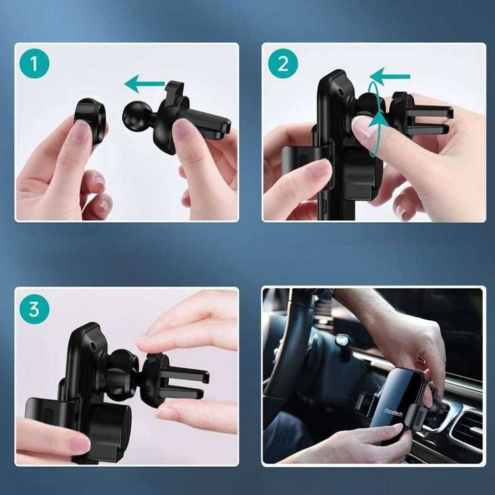 Automobilinis laikiklis-įkroviklis Choetech 15W Electric Car Wireless Charger With Magnetic Head T201-F juodas