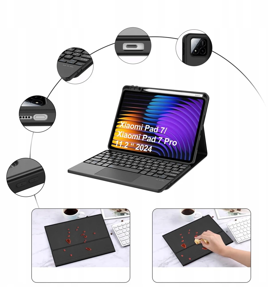 4kom.pl Dėklas i Klaviatūra touchpad do Xiaomi Pad 7 / Pad 7 PRO 11.2 uchwyt na rysik, juoda