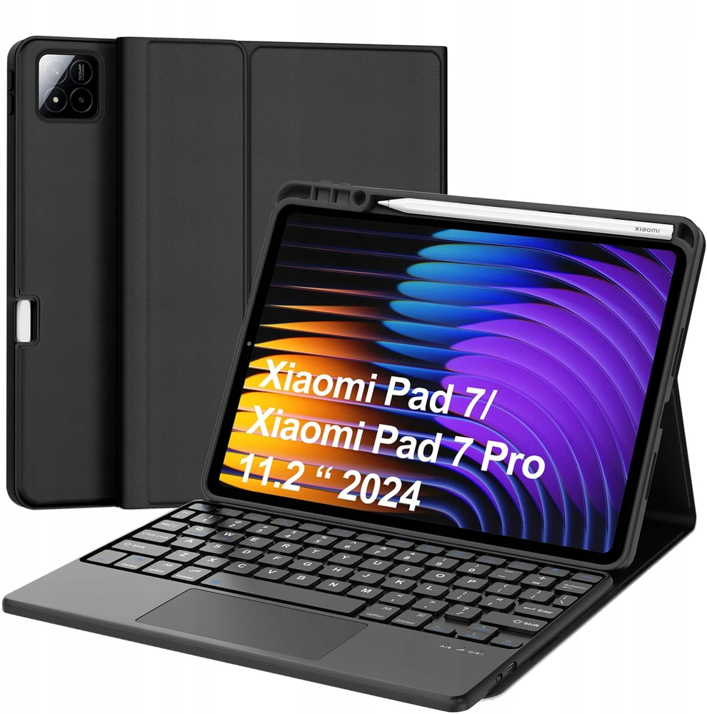 4kom.pl Dėklas ir KLAVIATŪRA su jutikliniu kilimėliu skirtas Xiaomi Pad 7 / Pad 7 PRO 11.2 su rašiklio laikikliu, juodas