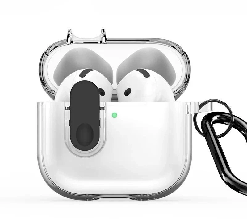 4kom.pl Dėklas na ausinės Dux Ducis Apple AirPods 4 PECL Series PC+TPU Cover su karabinu Juodas Clear