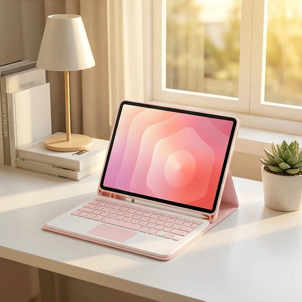 4kom.pl Dėklas su klaviatūra Bluetooth do Samsung Galaxy Tab A11+ Plus rožinė - ochronne su podstawką