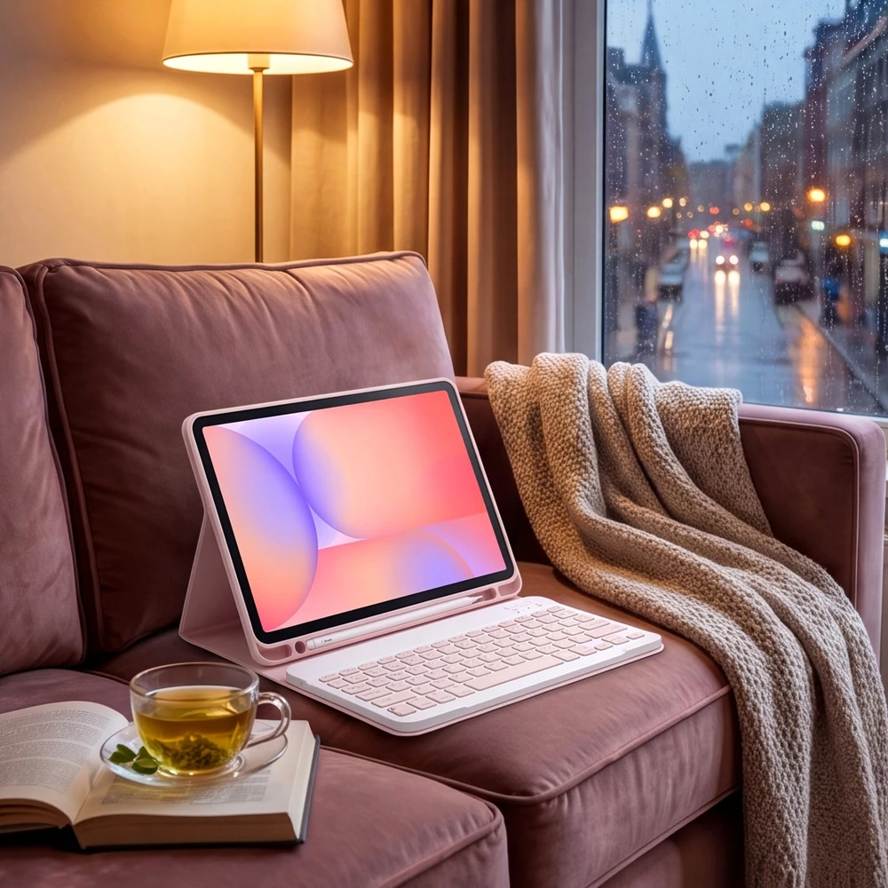 4kom.pl Apsauginis dėklas su klaviatūra skirtas Galaxy Tab S10 Lite 10.9'' SM-X406 SM-X400 2025 rožinis
