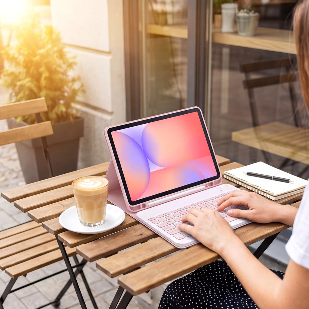 4kom.pl Apsauginis dėklas su klaviatūra skirtas Galaxy Tab S10 Lite 10.9'' SM-X406 SM-X400 2025 rožinis