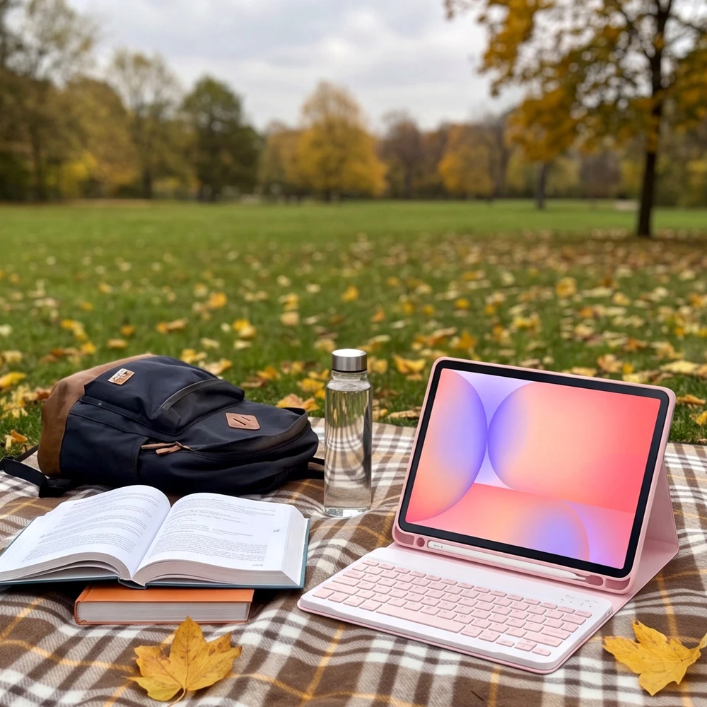 4kom.pl Apsauginis dėklas su klaviatūra skirtas Galaxy Tab S10 Lite 10.9'' SM-X406 SM-X400 2025 rožinis