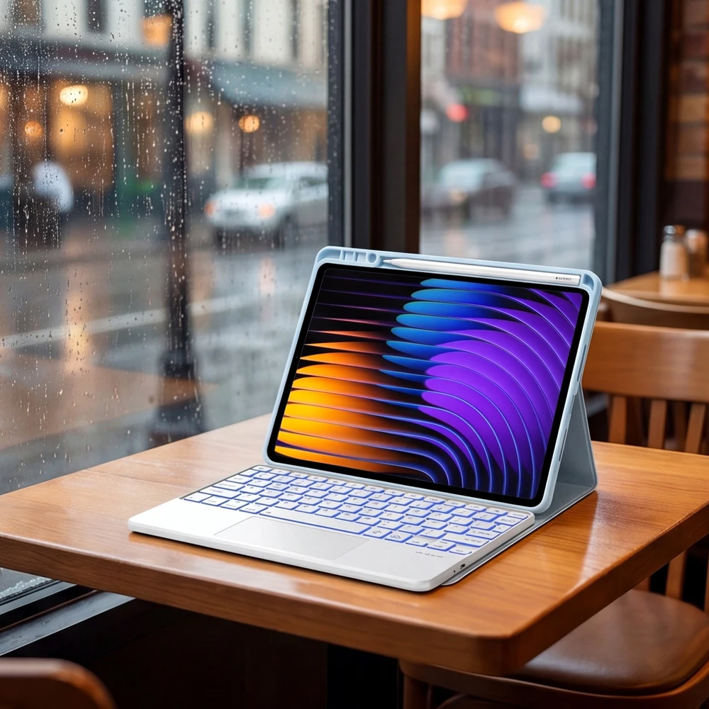 4kom.pl Dėklas su klaviatūra Xiaomi Pad 7 / Pad 7 Pro 11.2 su rašikliu / Xiaomi Pad 7 Pro, mėlynas – apsauginis su stovu