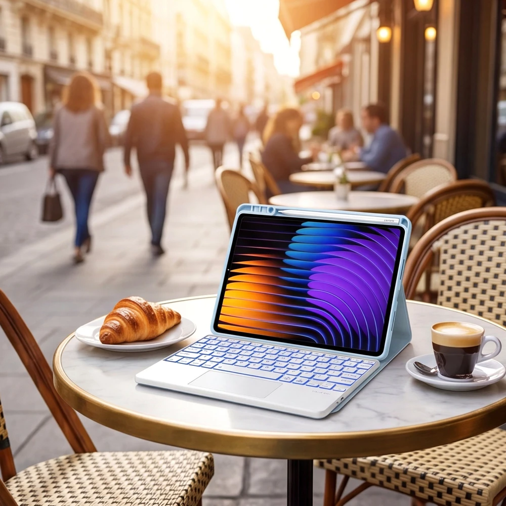 4kom.pl Dėklas su klaviatūra Xiaomi Pad 7 / Pad 7 Pro 11.2 su rašikliu / Xiaomi Pad 7 Pro, mėlynas – apsauginis su stovu