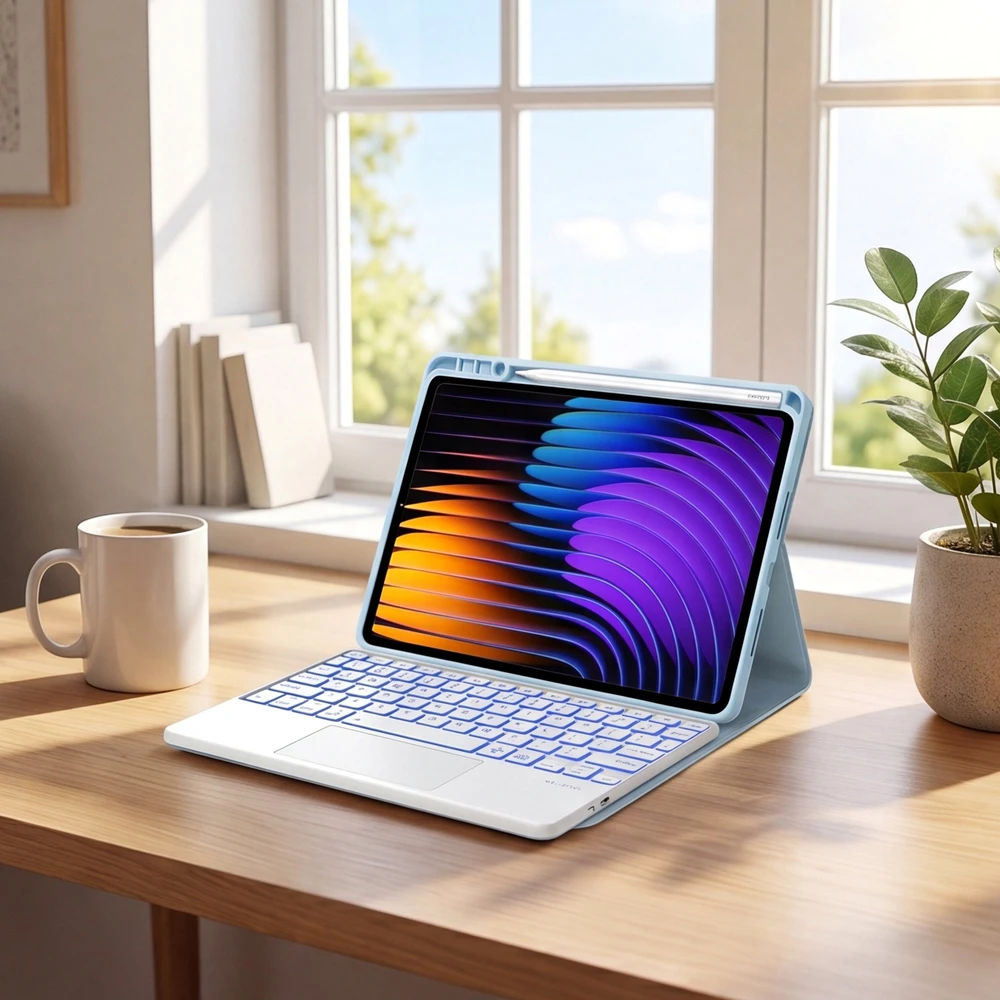4kom.pl Dėklas su klaviatūra Xiaomi Pad 7 / Pad 7 Pro 11.2 su rašikliu / Xiaomi Pad 7 Pro, mėlynas – apsauginis su stovu