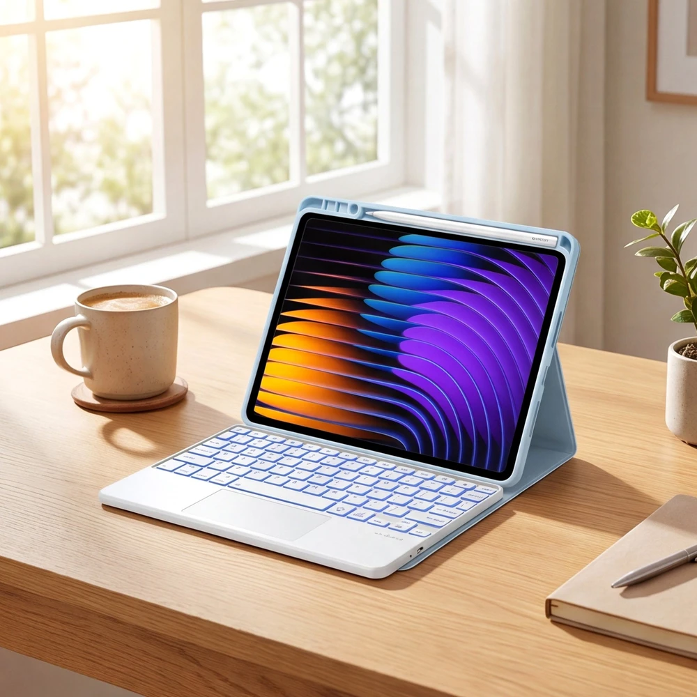 4kom.pl Dėklas su klaviatūra Xiaomi Pad 7 / Pad 7 Pro 11.2 su rašikliu / Xiaomi Pad 7 Pro, mėlynas – apsauginis su stovu