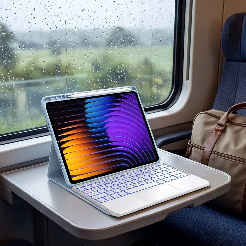 4kom.pl Dėklas su klaviatūra Xiaomi Pad 7 / Pad 7 Pro 11.2 su rašikliu / Xiaomi Pad 7 Pro, mėlynas – apsauginis su stovu