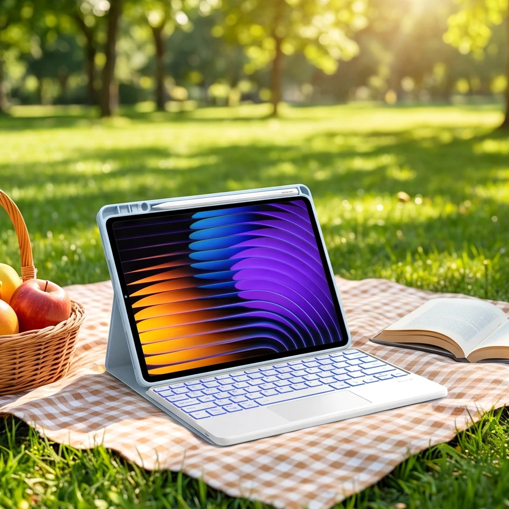 4kom.pl Dėklas su klaviatūra Xiaomi Pad 7 / Pad 7 Pro 11.2 su rašikliu / Xiaomi Pad 7 Pro, mėlynas – apsauginis su stovu