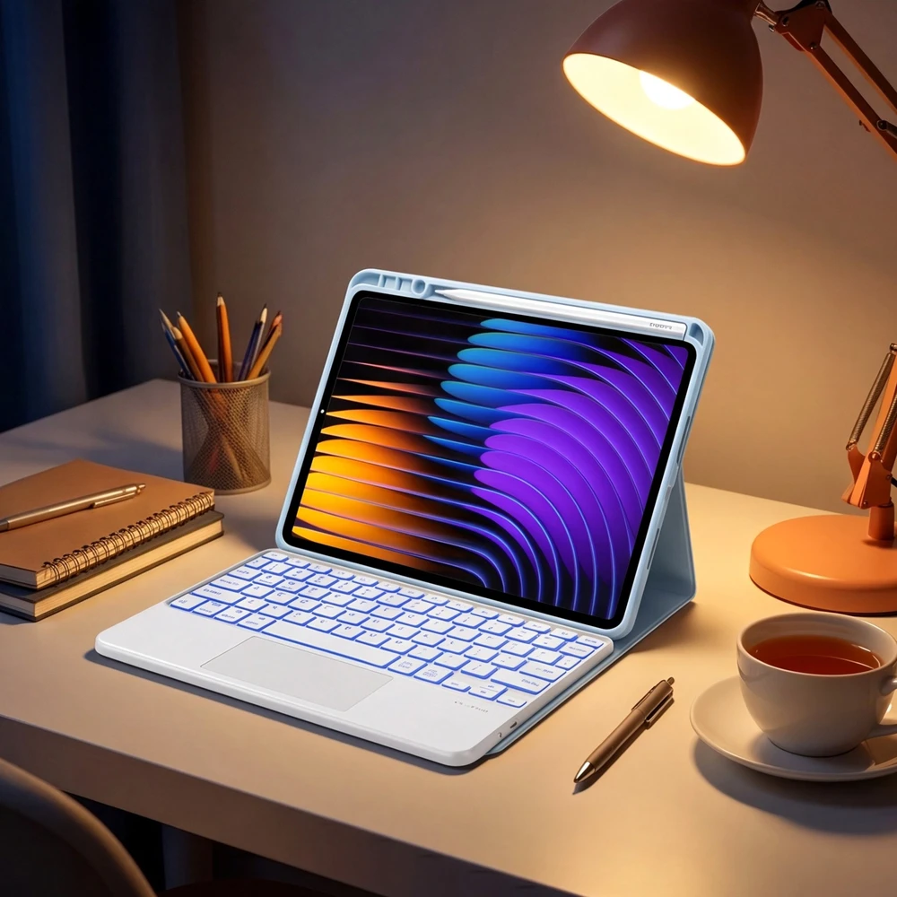 4kom.pl Dėklas su klaviatūra Xiaomi Pad 7 / Pad 7 Pro 11.2 su rašikliu / Xiaomi Pad 7 Pro, mėlynas – apsauginis su stovu