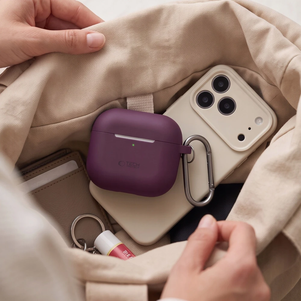 Dėklas TECH-PROTECT silikoninis pakabukas Apple AirPods 4 / 5 bordo spalvos