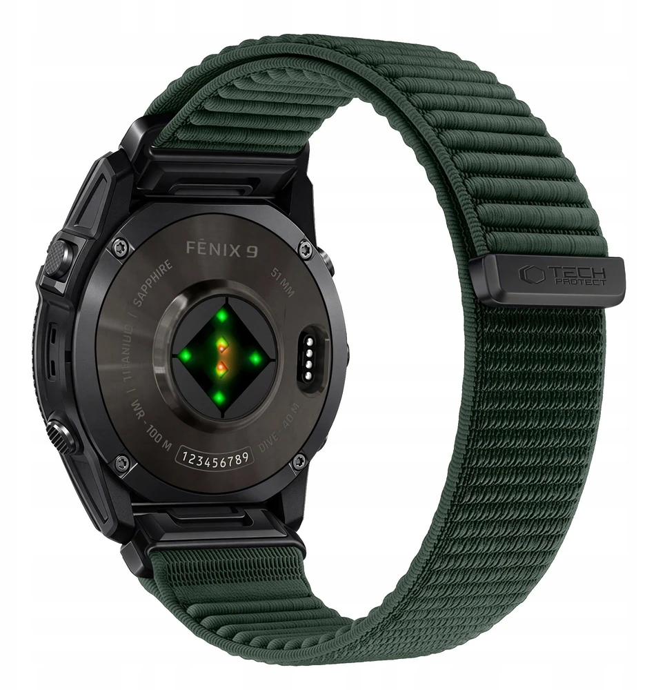 TECH-PROTECT NYLONLOOP GARMIN FENIX 5X / 5X PLUS / 6X / 6X PRO / 7X / 8 / 8 PRO / 9 / 9 PRO (51 MM) KARIUOMENĖS ŽALIA
