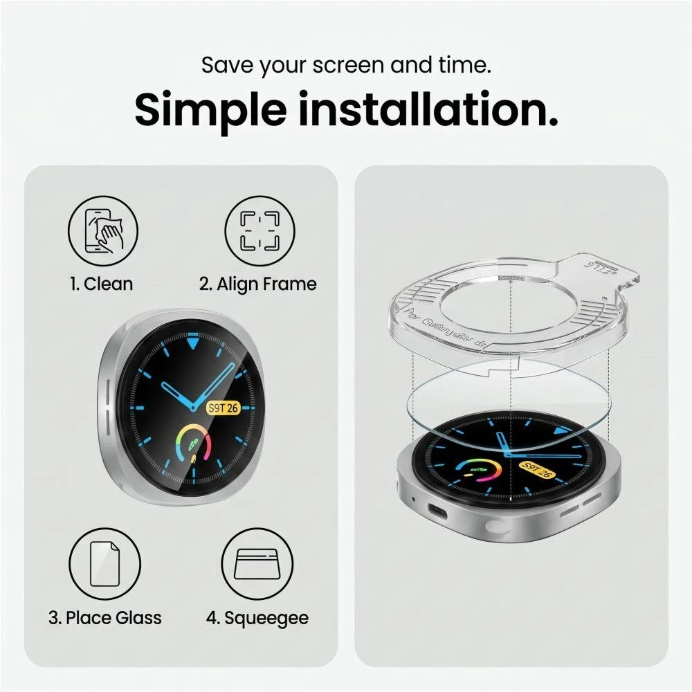 GRŪDINTAS STIKLAS Tech-Protect EASY SET+ 2-PACK SAMSUNG Samsung Galaxy WATCH 8 / 9 (40 MM) SKAIDRUS