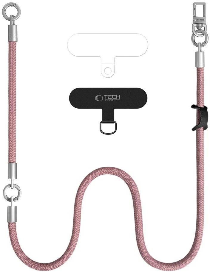 „Tech-Protect C10S“ telefono dirželis per petį (114 cm) + riešo dirželis (31 cm) - Rožinė Titanium