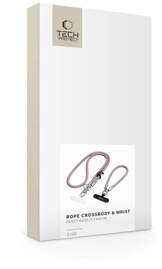 „Tech-Protect C10S“ telefono dirželis per petį (114 cm) + riešo dirželis (31 cm) - Rožinė Titanium