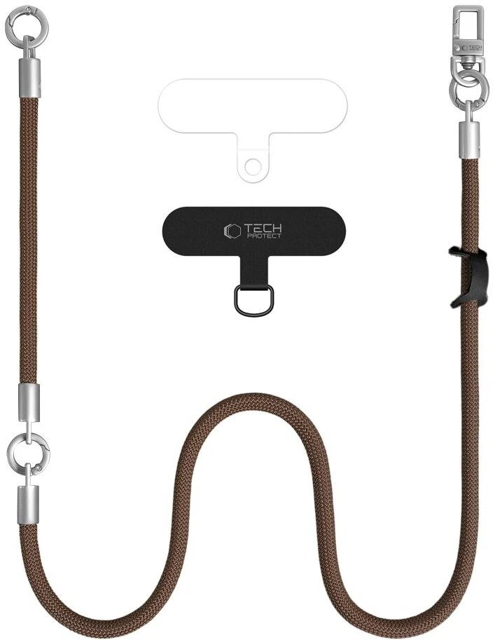 „Tech-Protect C10S“ telefono dirželis per petį (114 cm) + riešo dirželis (31 cm) – ruda-titanium
