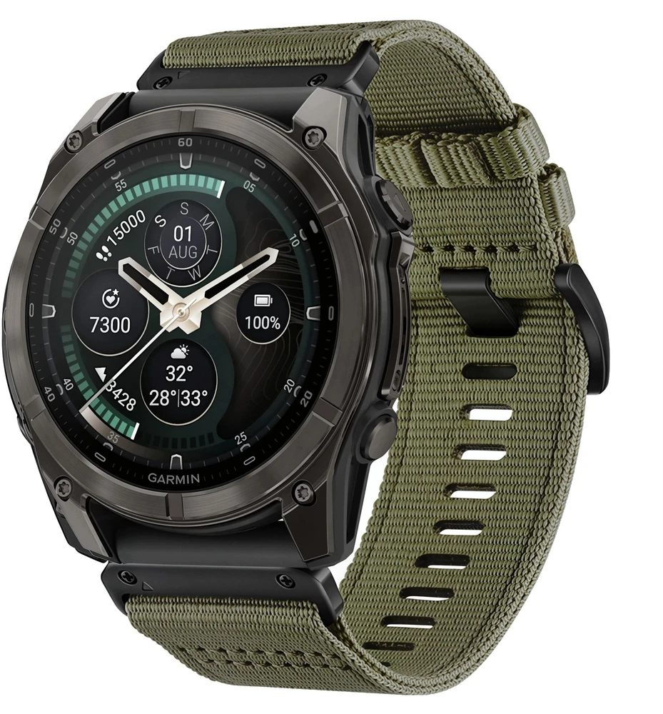 Tech-Protect Nylon Classic dirželis skirtas Garmin Fenix 5X / 5X Plus / 6X / 6X Pro / 7X / 8 / 8 Pro / 9 / 9 Pro (47 mm) – žalias
