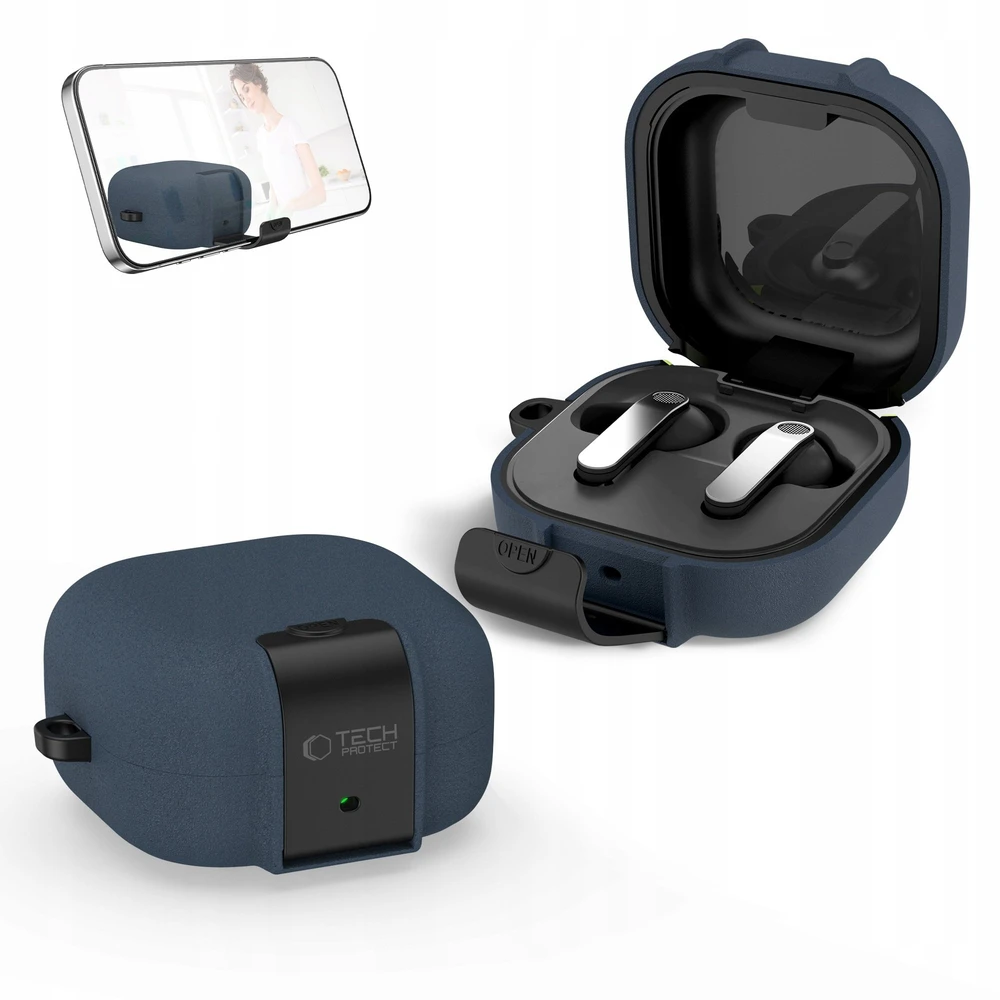 Dėklas „Tech-Protect Slim Hook“ ausinės „Samsung Galaxy Buds 4 / 4 Pro Fluffy“ Mėlyna