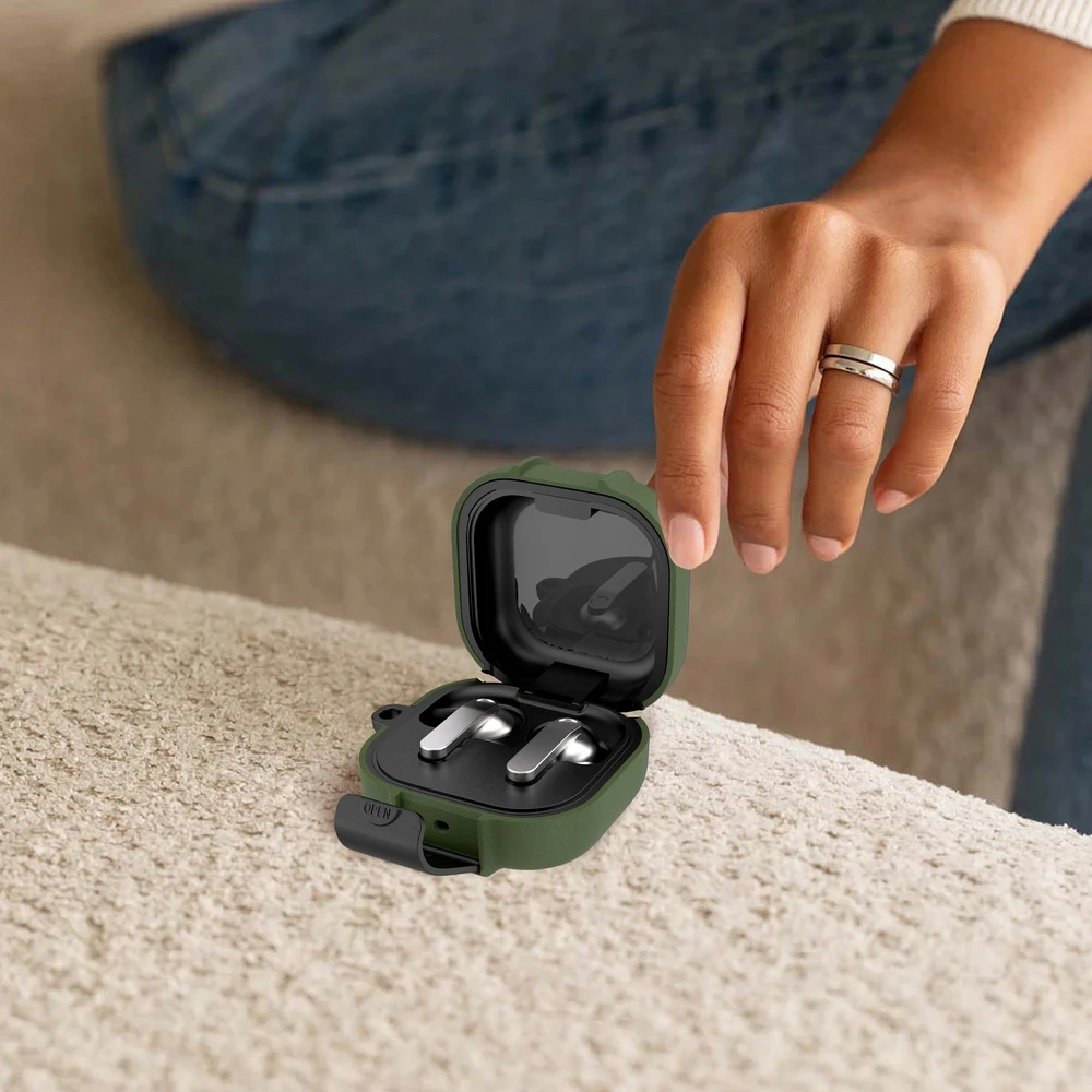 Dėklas Tech-Protect Slim Hook Samsung Galaxy Buds 4 / 4 Pro Olive žalios spalvos