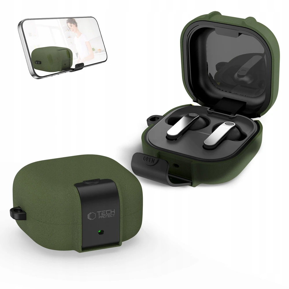 Dėklas Tech-Protect Slim Hook Samsung Galaxy Buds 4 / 4 Pro Olive žalios spalvos