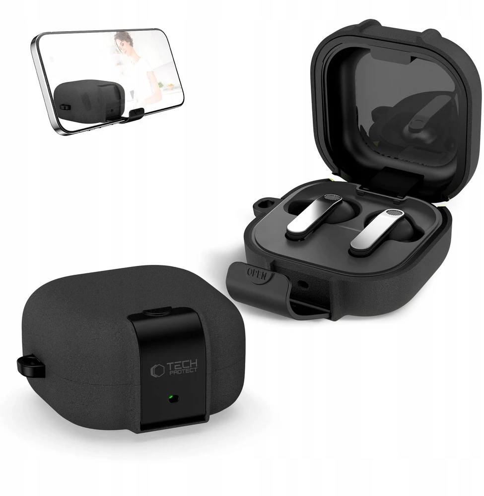 Dėklas Tech-Protect Slim Hook Samsung Galaxy Buds 4 / 4 Pro juodos spalvos