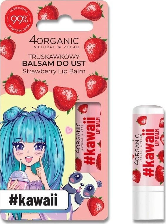 4Organic #Kawaii Natural Lūpų balzamas Braškių 5g