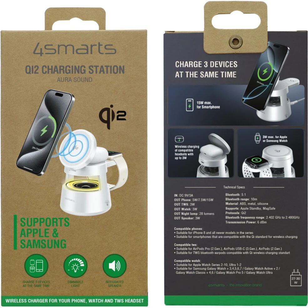 Įkroviklis 4smarts Aura Sound Qi2 Baltas (541535)