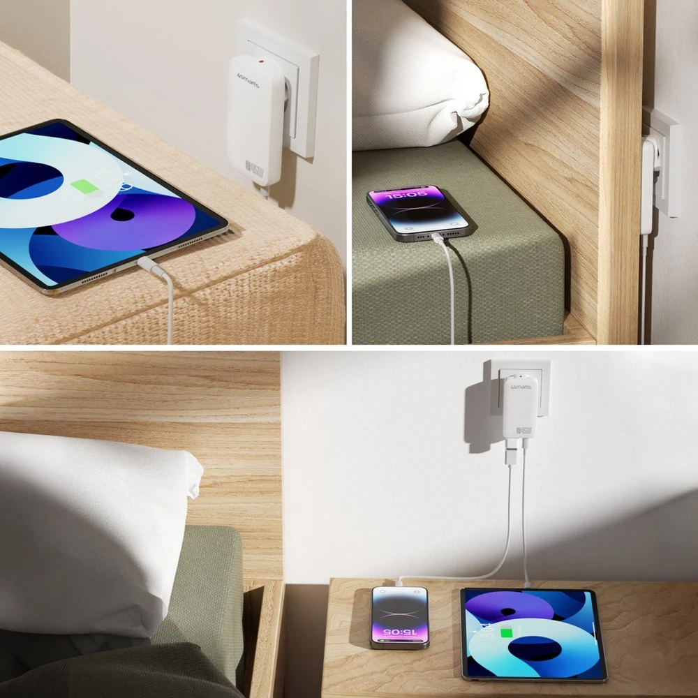 4smarts FlatPlug SlimDual 45W GaN 2xUSB-C balta