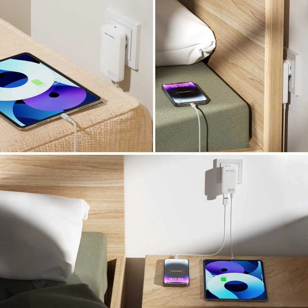 4smarts FlatPlug SlimDual 65W GaN 2xUSB-C balta