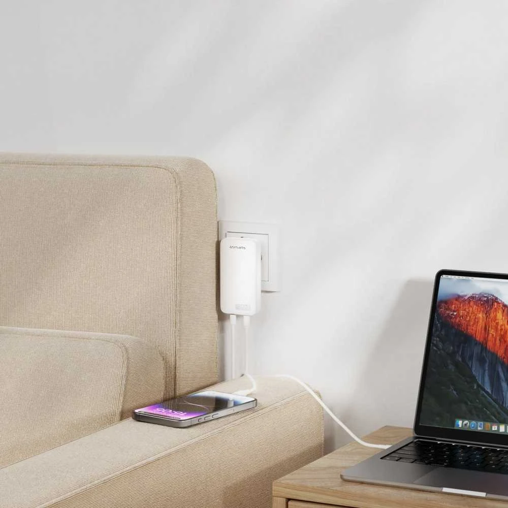 4smarts FlatPlug SlimDual 65W GaN 2xUSB-C balta