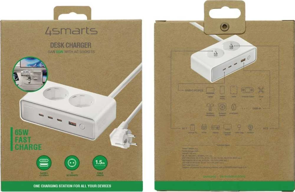 4smarts 6in1 65W GaN baltas prailgintuvas
