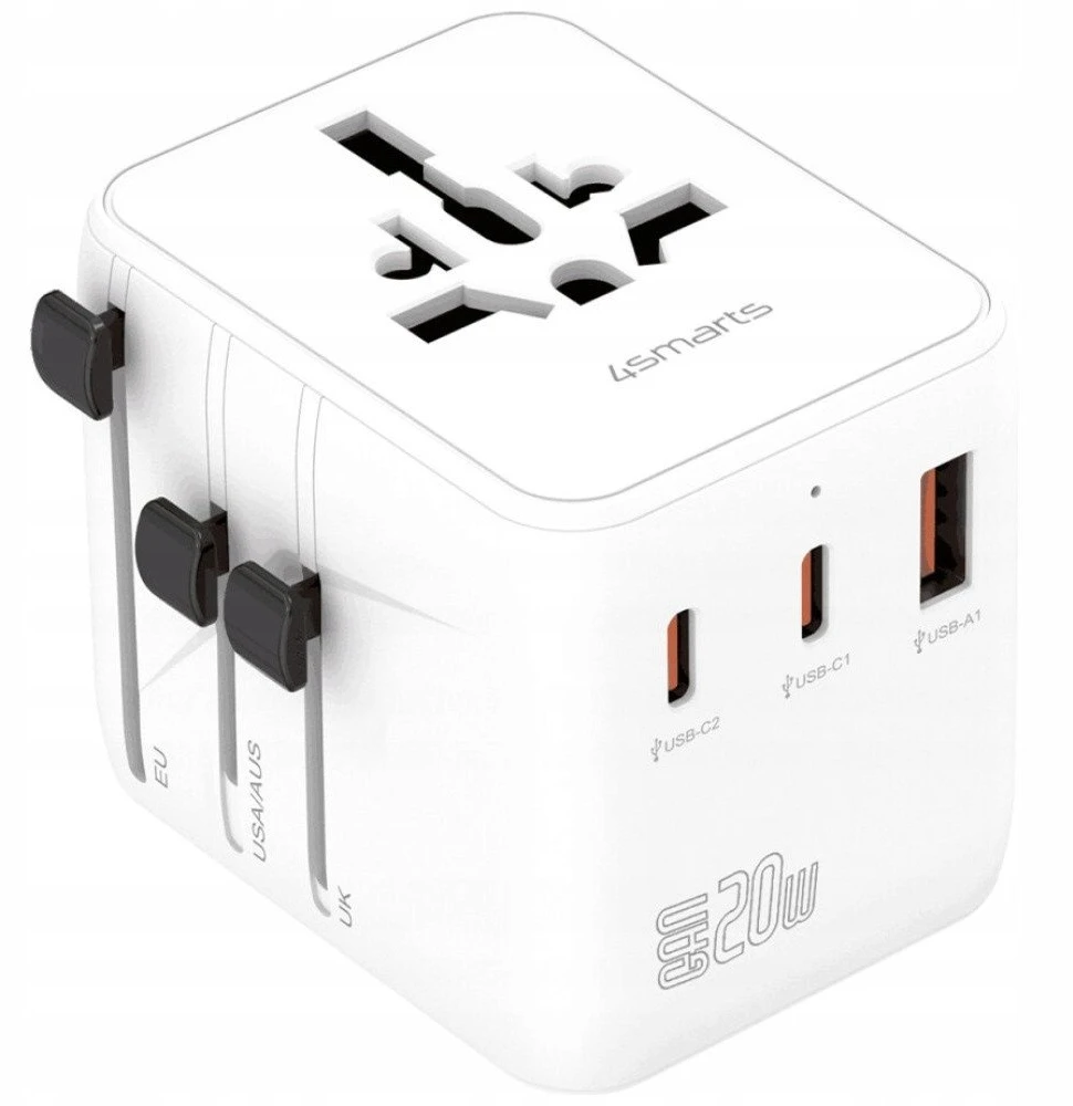 Adapteris kelioninis 4smarts Nomad GaN 20W 2C+1A balta