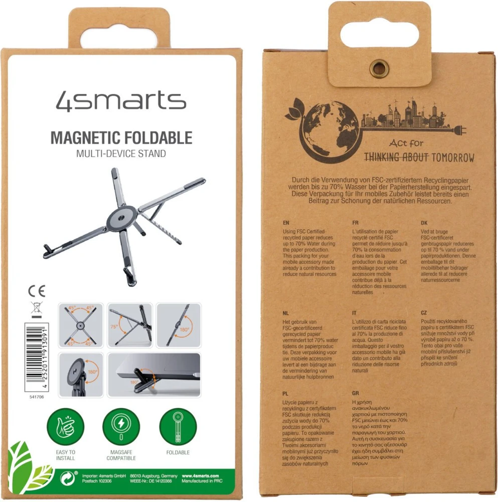 „4smarts“ nešiojamojo kompiuterio / planšetinio kompiuterio / išmaniojo telefono stovas, suderinamas su „MagSafe“, pilkos spalvos