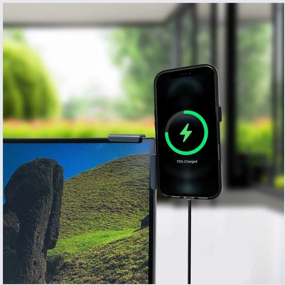 Magnetinis laikiklis 4smarts ekrano laikiklis Qi2 monitorius laikiklis išmaniesiems telefonams pilkas