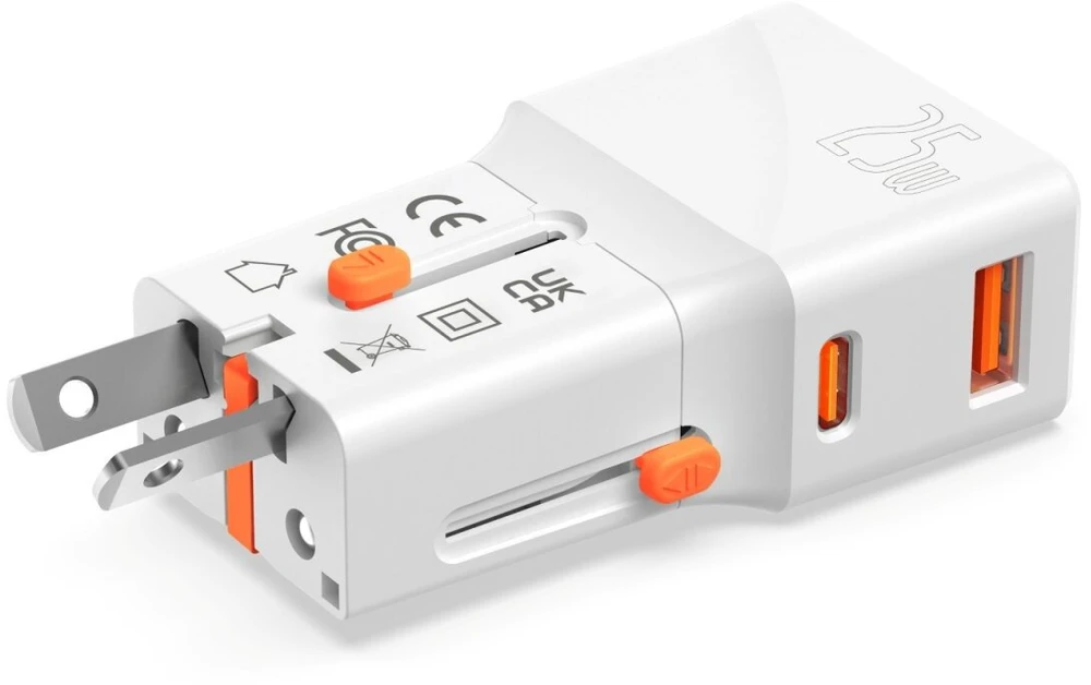 Įkroviklis podróży 4smarts World Travel Adapteris Nomad Pocket 25W USB-C/USB-A baltas