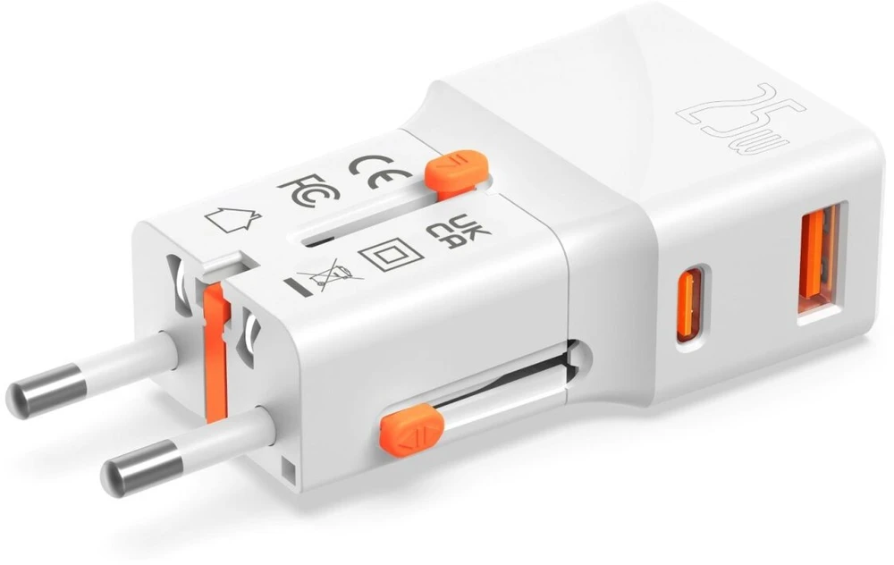 Įkroviklis podróży 4smarts World Travel Adapteris Nomad Pocket 25W USB-C/USB-A baltas