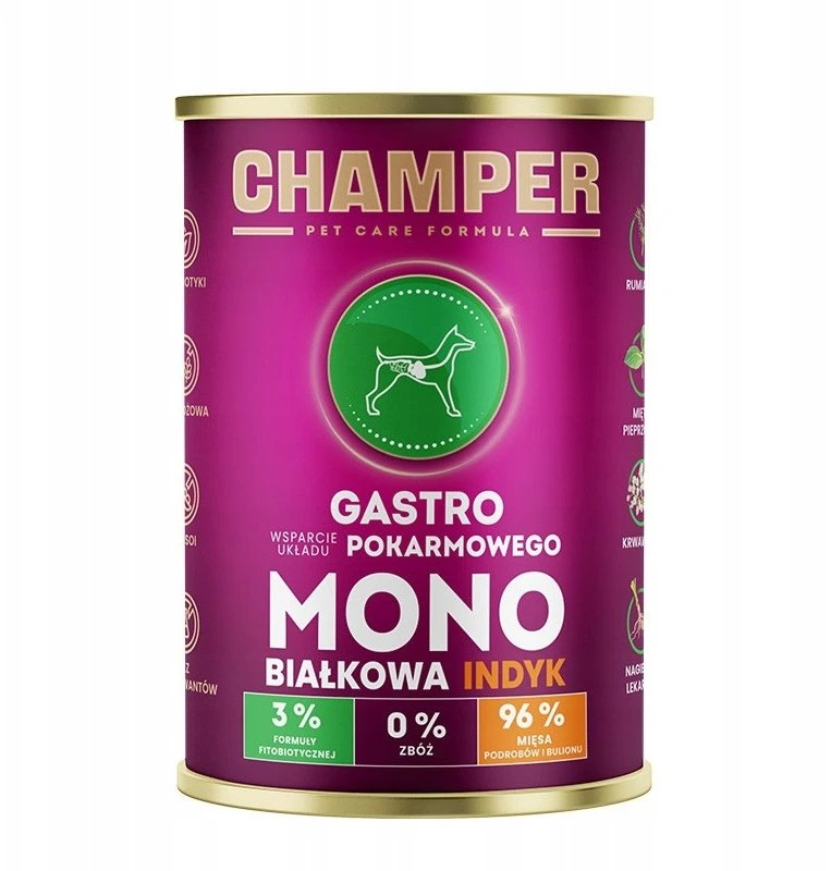 CHAMPER Gastro Monoprotein kalakutiena – drėgnas ėdalas šunims – 400g