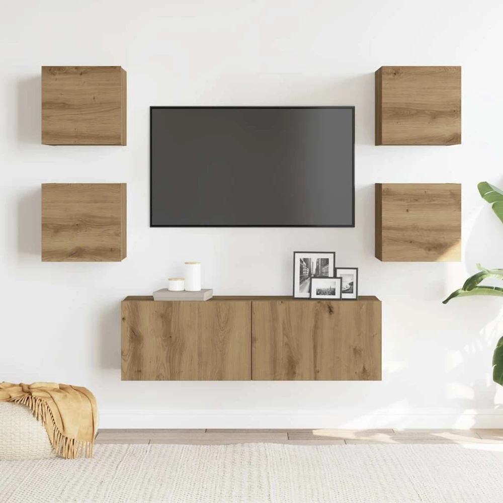 TV staliukas 5 dalių sieninis televizoriaus spintelės komplektas Artisan Oak