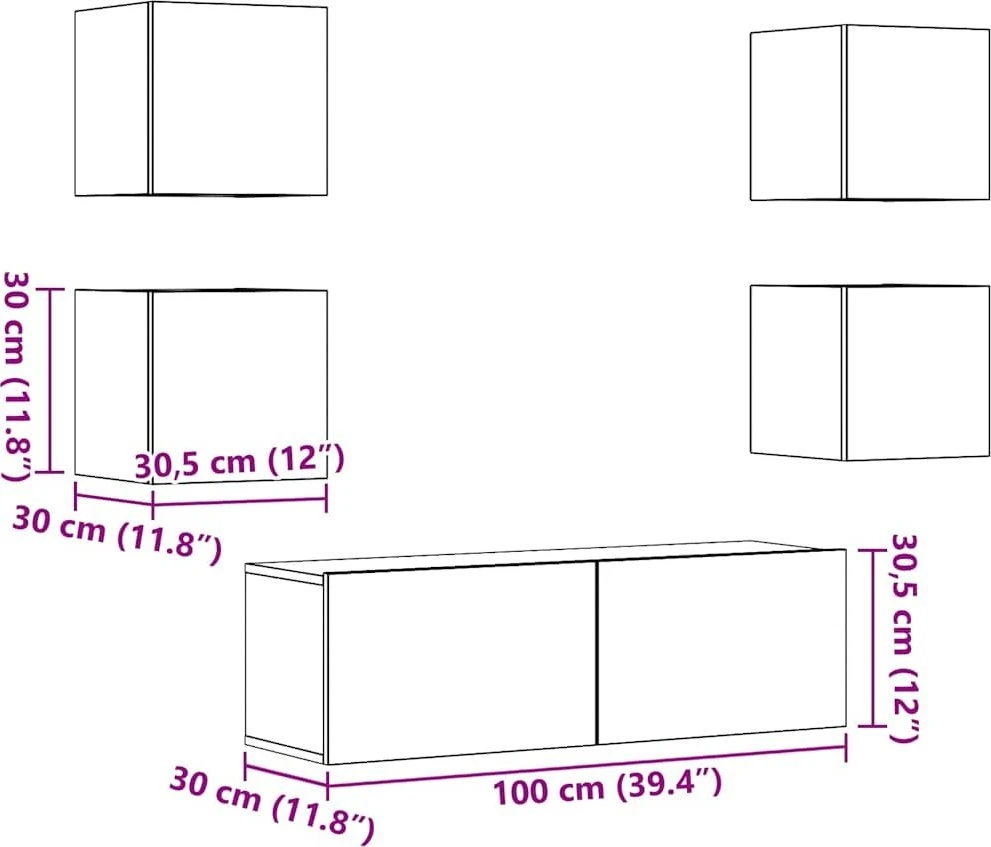 TV staliukas 5 dalių sieninis televizoriaus spintelės komplektas Artisan Oak