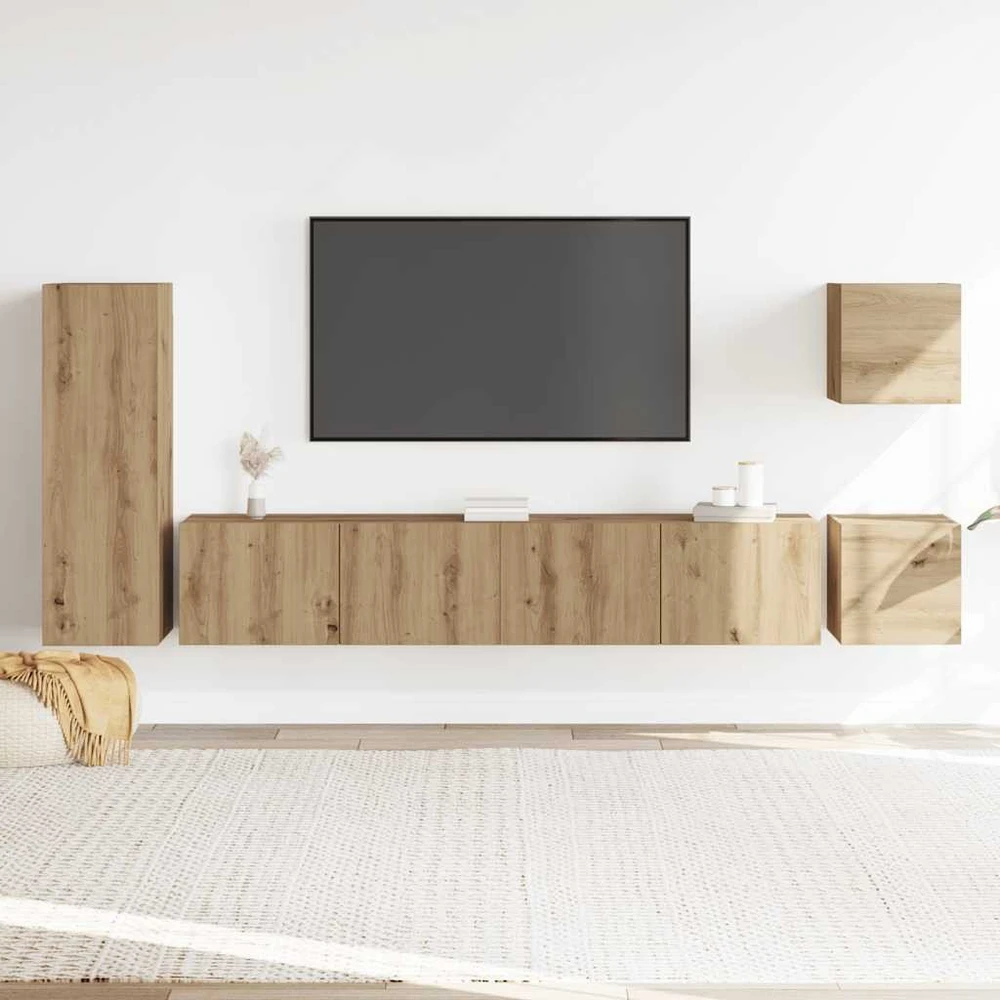 TV staliukas 5 dalių sieninis televizoriaus spintelės komplektas Artisan Oak