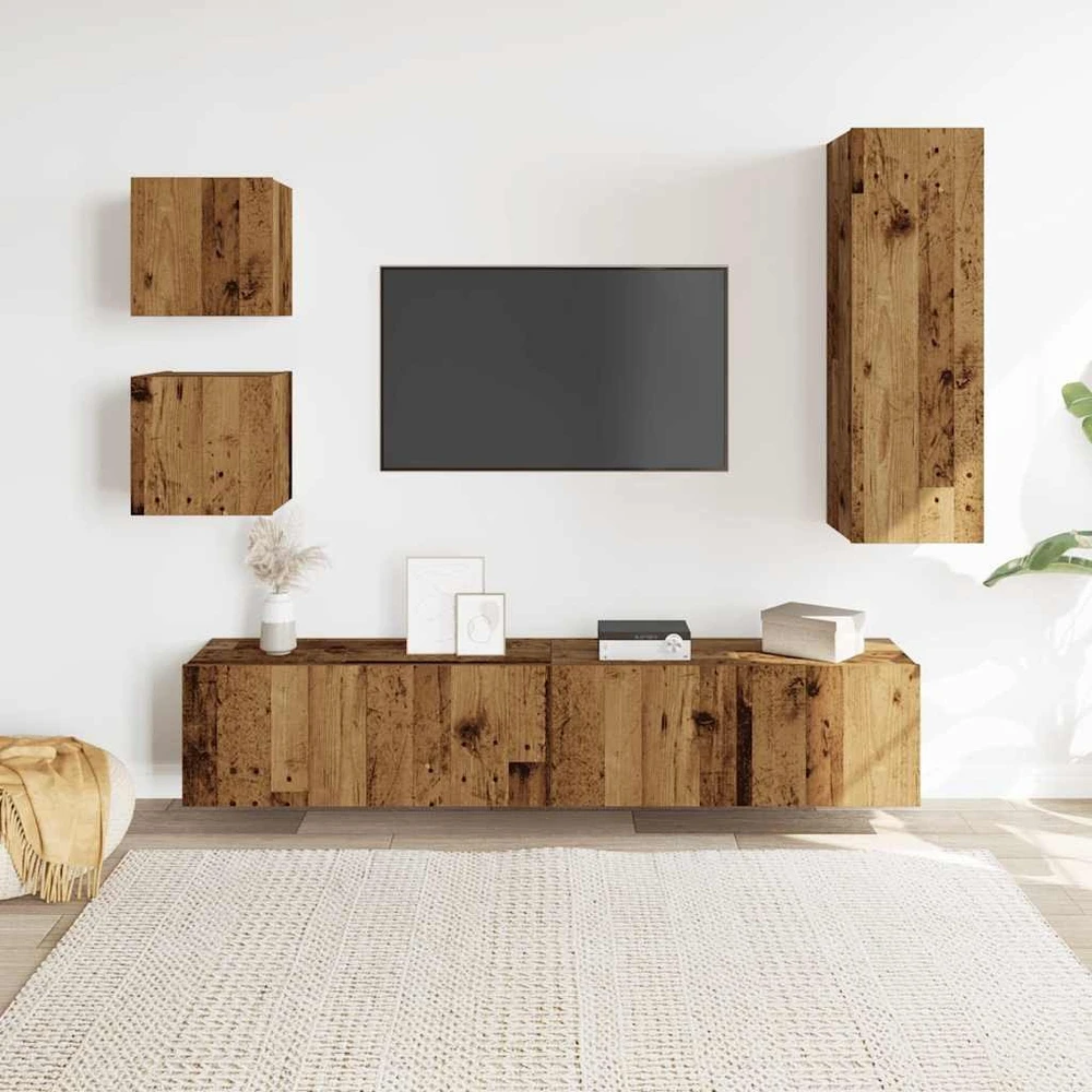 TV staliukas Sieninis televizoriaus spintelės komplektas, 5 dalių