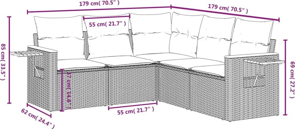 Sofa Sofos komplektas su pagalvėlėmis, 5 dalių, juodas, poliratanas