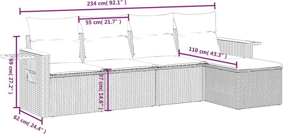 Lauko baldų komplektas Sofos komplektas su pagalvėlėmis, 5 dalių, juodas, poliratanas
