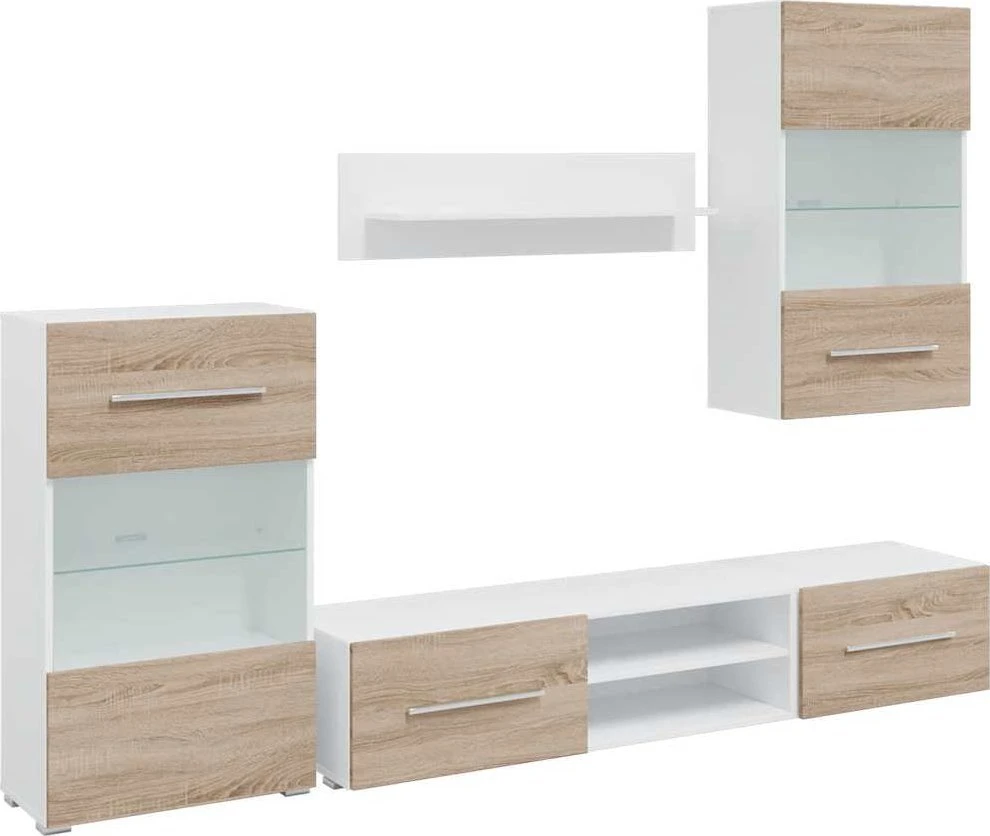 TV staliukas 5 dalių televizoriaus spintelės su LED apšvietimu, sonoma ąžuolas, inžinerinė mediena