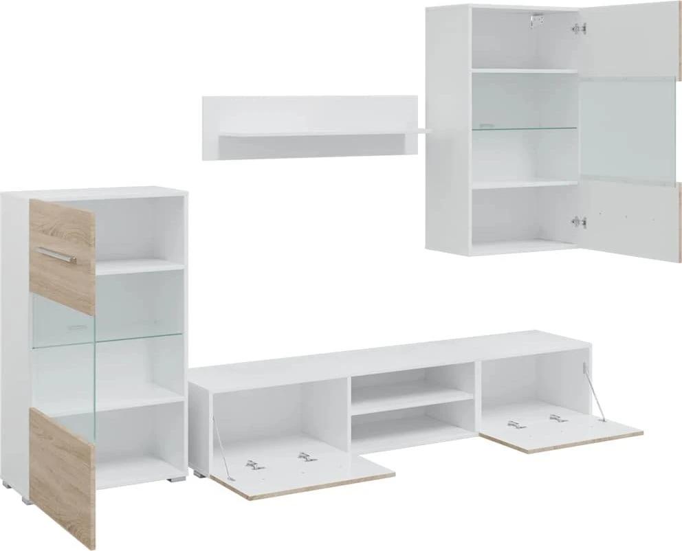 TV staliukas 5 dalių televizoriaus spintelės su LED apšvietimu, sonoma ąžuolas, inžinerinė mediena