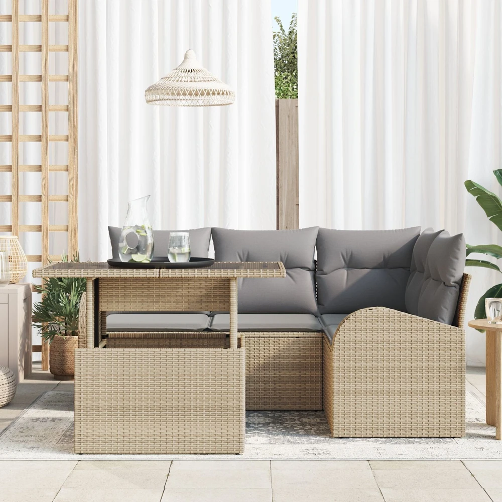Sodo Sofų Rinkinys 5 vnt. 4-Vietų skaičius Smėlio Poli ratanas